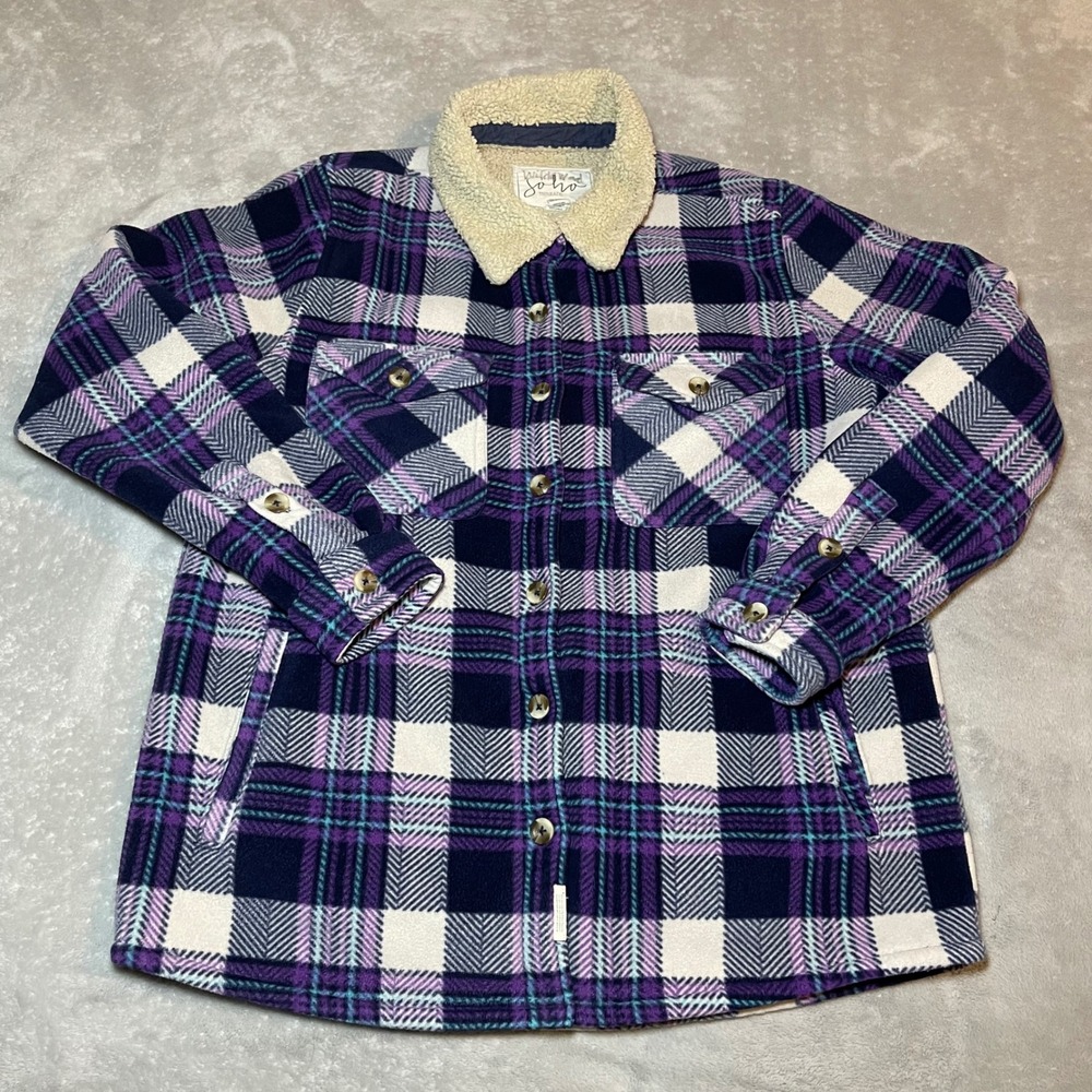 Wild Fable‎ Soho Threads Purple Plaid Fleece Sherpa Lined Shacket Jacket Small